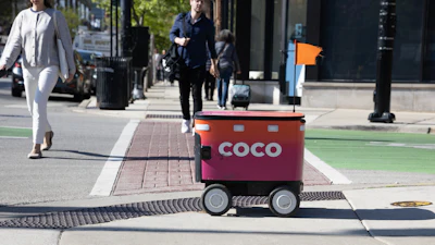 A Coco Delivery Robot in Chicago’s Lakeview neighborhood, April 22, 2026.