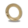 Brass gear ring with external teeth on white background