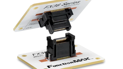 FunctionMAX electronic connector adapter with dual black socket modules and gold-trimmed white circuit board bases